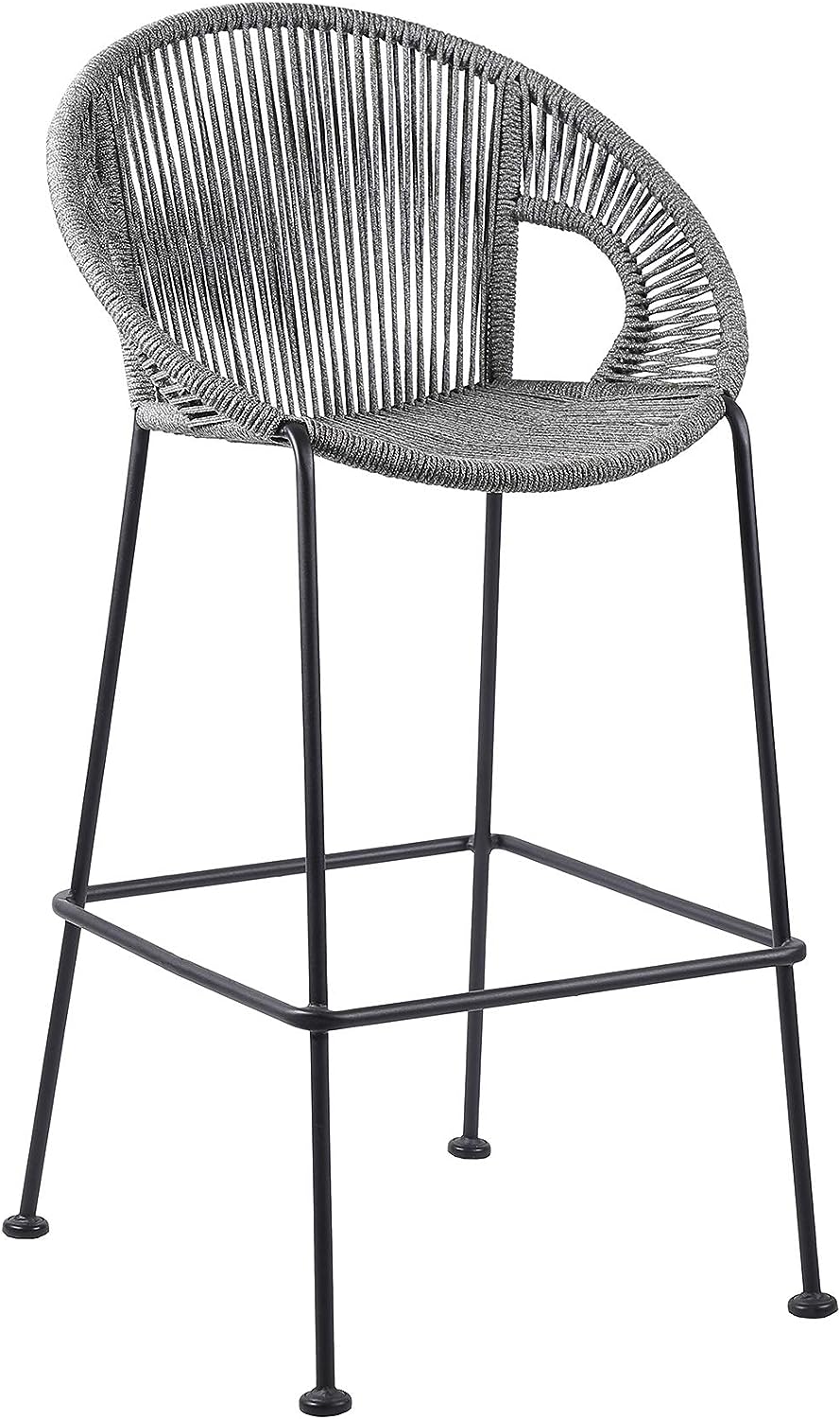 Armen Living Acapulco 26" Indoor Outdoor Steel Bar Stool with Grey Rope