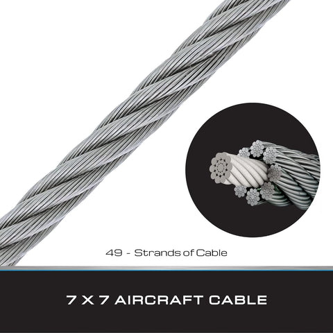 Tie Down 1/8" x 50 ft Galvanized Steel Aircraft Cable – 7x7 Wire Rope with Swagged Loop & Thimble | 1,700 lb Break Strength | Ideal for Hanging, Hoisting, Light Rigging & DIY Projects