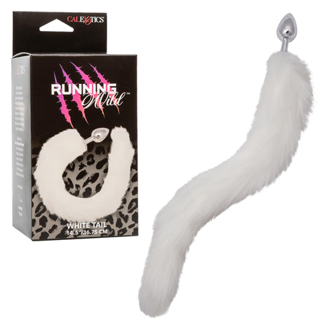 CalExotics Running Wild Long Plug Tail, Non-Tarnishing Nickel Free Anal Plug with 14.5 Inch Long Synthetic Fur Fail White - SE-2654-10-3
