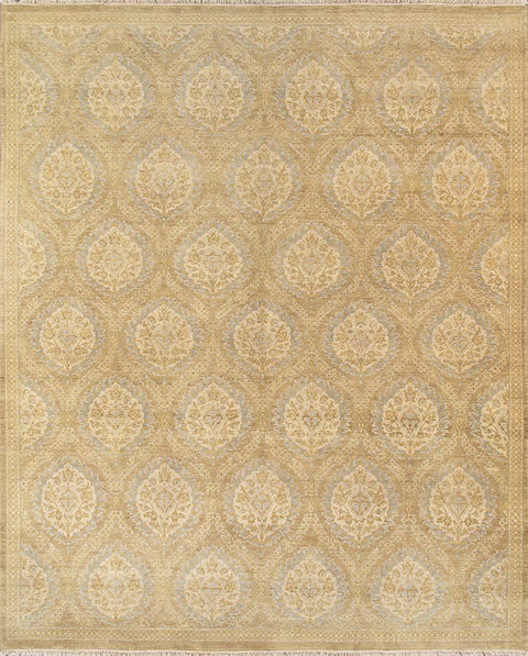 Pasargad Home Ottoman Collection Hand-Knotted Beige 100% Wool Area Rug- 8' 2'' X 10' 1''