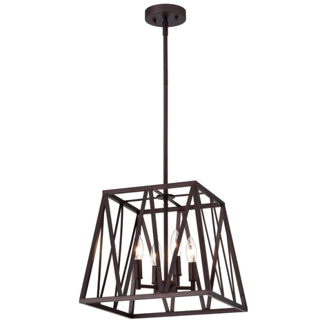 Benjara CH2D011RB14-UP4 Ironclad Industrial 4 Light Inverted Pendant Ceiling Fixture 14" Wide, Oil Rubbed Bronze