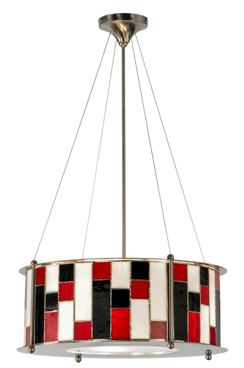 Meyda Custom Lighting 19320 Utopia Synchronic 3-Light Pendant, Brushed Nickel Finish with Black, Red, and White Stained Art Glass