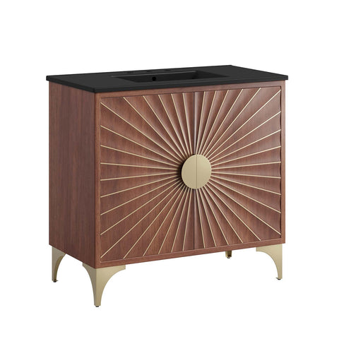 Modway Daylight Bathroom Vanity Cabinet with Ceramic Sink Basin, 36 Inch, Black Walnut