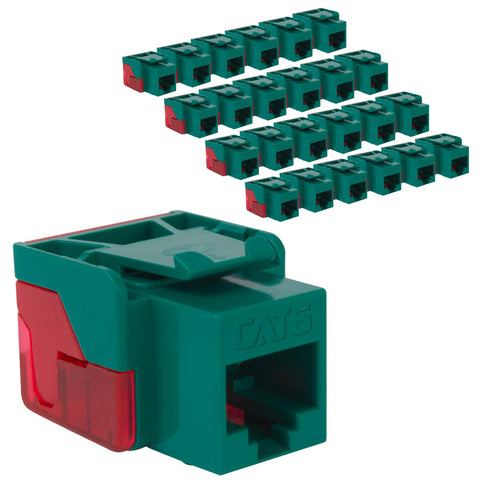 ICC CAT6 Keystone Jack with Inline IDC No Pair Split Wiring (Easier Termination) UL Listed PoE++ TAA Compliant for Wall Plate or Patch Panel, Works with JackEasy Termination Tool, Green, 25 Pack