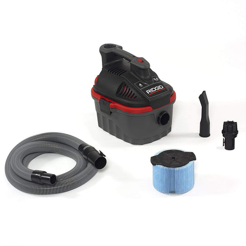 RIDGID 50313 Model 4000RV 4-Gallon Portable Wet and Dry Compact Vacuum Cleaner with 5.0 Peak-HP Motor, 4 gallon, Red