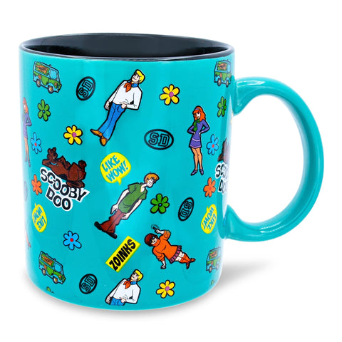 Toynk Scooby-Doo Sticker Pattern Ceramic Mug | Large Coffee Cup For Espresso, Caffeine, Beverages, Home & Kitchen Essentials | Nostalgic Cartoon Gifts and Collectibles | Holds 20 Ounces