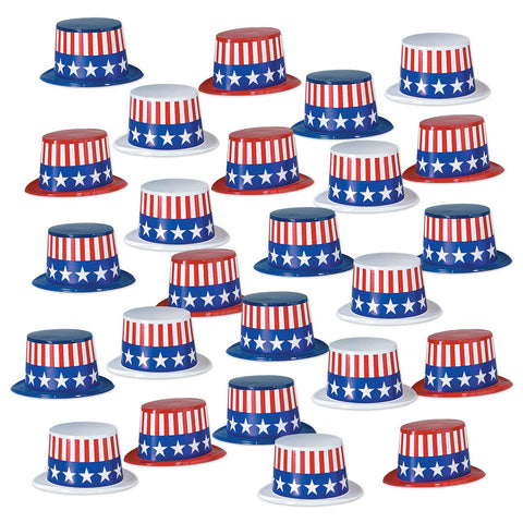 Beistle 66629-25 25-Pack Plastic Toppers with Patriotic Band, Assorted Red/White/Blue, One Size
