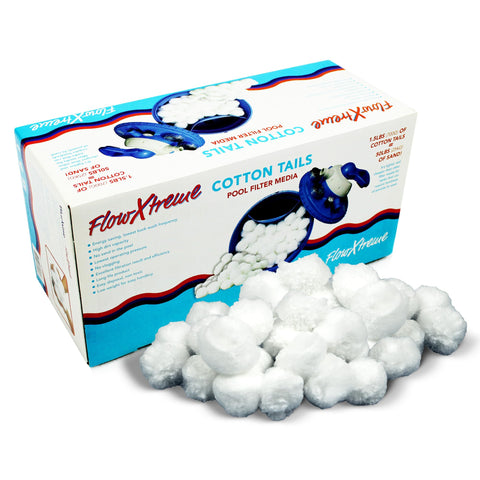 FlowXtreme CottonTails Filter Media, 1.5-lbs Box of Cotton Pool Filter Balls for Swimming Pools – Washable, Reusable & Lightweight 50-lbs Pool Sand Alternative – Advanced 3-Micron Filtration
