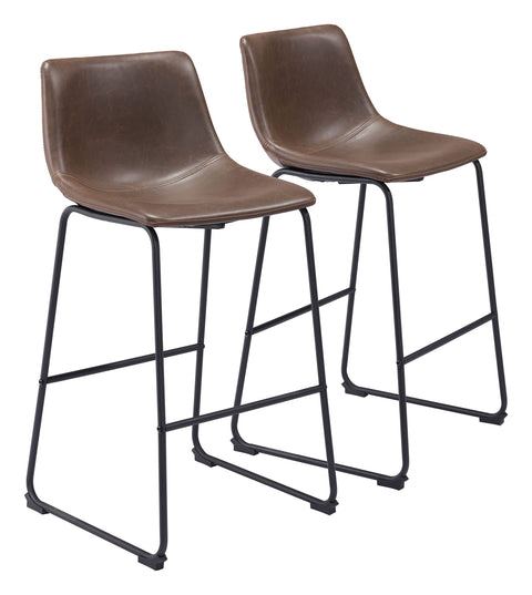Zuo Modern Smart Bar Chair (Set of 2), Vintage Espresso, Matte Black