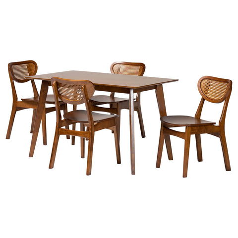 Baxton Studio Kristy 5-Piece Dining Set - Mid-Century Modern Rectangle Table and Chair Set for Dining Room, Kitchen, Apartment