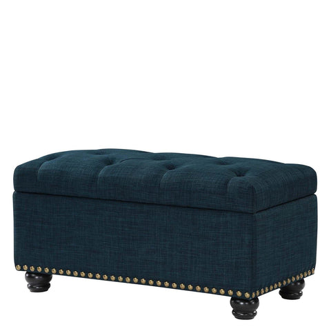 Convenience Concepts Designs4Comfort 7th Avenue Ottoman Bench 35.5" - Modern Upholstered Footstool & Seat with Hinged Lid & Storage, for Living Room, Bedroom, & Entryway, Dark Blue Fabric