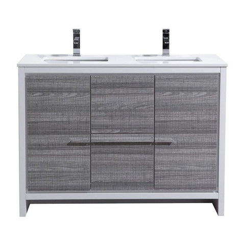 KubeBath Dolce 48 in. Freestanding Double Sink Modern Bathroom Vanity with White Quartz Countertop and Color Options