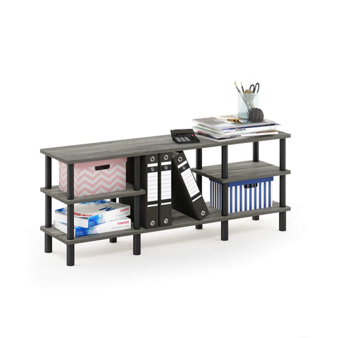 Furinno Turn-N-Tube 3-Tier Multipurpose Wide Shelf TV Stand, French Oak Grey/Black