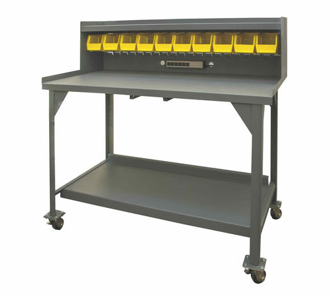 Durham DWBM-3060-BE-RSR-95 Mobile Workbench with 10 Bins, 61" x 31" x 48", Gray