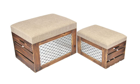 Cheung's Set of 2 Cushioned Wood Interior Storage Bench, Brown