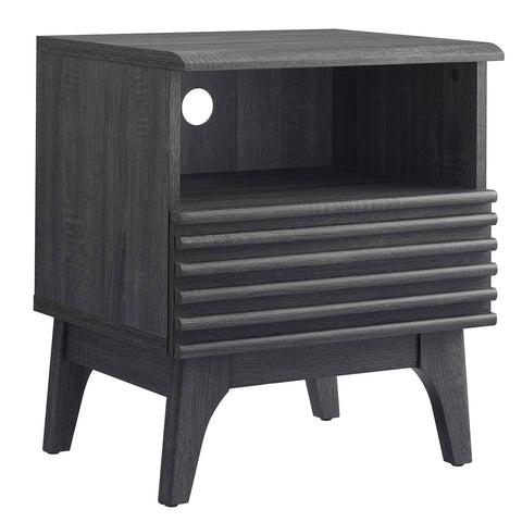 Modway Render Mid-Century Modern, One-Drawer Nightstand, Charcoal