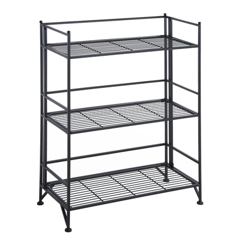 Convenience Concepts Xtra Storage Shelves - 3-Tier Wide Folding Metal Storage Shelves, Closet Organizer for Office, Laundry Room, Bedroom, Garage, Kitchen, Bathroom, Black