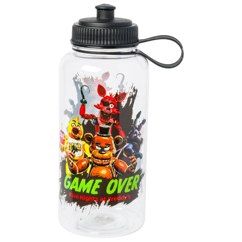 Silver Buffalo Five Nights at Freddy's Special Delivery “Game Over” Sports Water Bottle Featuring Freddy Fazbear, Chica, Bonnie, and Foxy, 33.8 Ounces