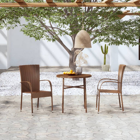Oakestry 3-Piece Outdoor Dining Set Brown PE Rattan & Powder-Coated Steel, Stackable Patio Chairs with Table