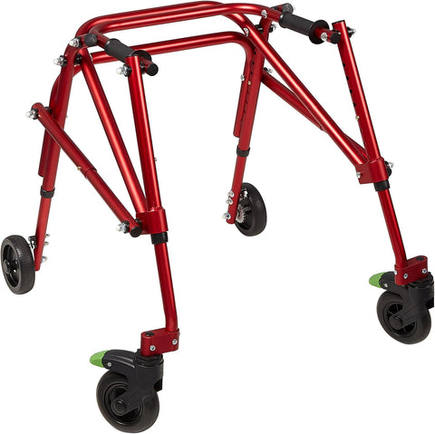 Klip- Lightweight Posterior Rollator Walker/Gait Trainer 4 Wheel - Lightweight Posterior Walker for Toddlers, Kids, Teens with Special Needs (Small, Red)