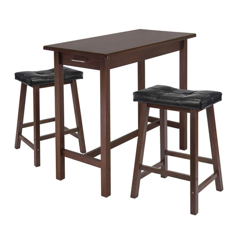Winsome Sally 3-Pc Breakfast Table with 2 Cushion Saddle Seat Stools, Walnut and Black