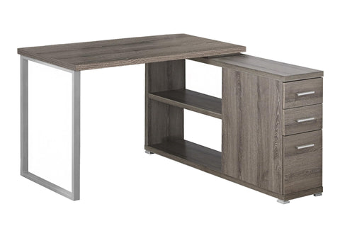 Monarch Specialties Computer L-Shaped-Left or Right Set Up-Contemporary Style Corner Desk with Open Shelves and Drawers, 48" L, Dark Taupe