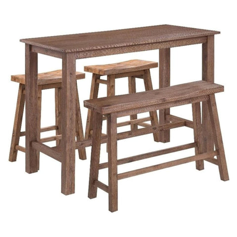 Oakestry Sonoma 4 Piece Pub Table Set Barnwood Wire Brush Solid Wood High Top Dining Table Three Ladder Back Stools Rustic Farmhouse Compact Kitchen Stylish Comfortable Modern Country Bar Furniture