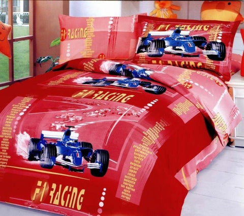Le Vele 4 Pc Twin F1 Duvet Cover Bedding Set in Red 221375
