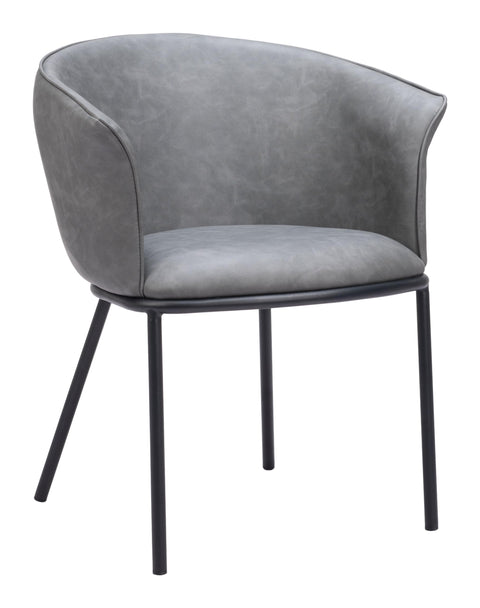 Zuo Garston Dining Chair Gray, Gray Dining Chair, Plush and Durable Faux Leather Fabric, Plywood, Indoor Dining, 26" W x 24.8" D x 30.9" H