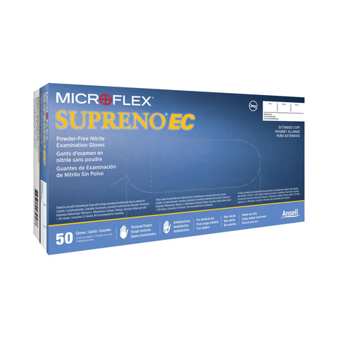 Ansell MICROFLEX Supreno EC SEC-375 Thick Disposable Nitrile Exam Gloves Extended Cuff for Automotive, Heathcare, Life Sciences, XL (9.5-10.0) Violet Blue (Box of 50)