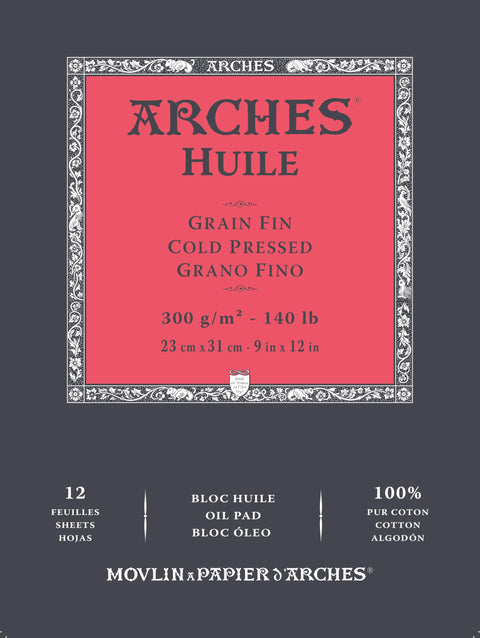 Arches Huile Oil Pad, Cold Pressed, 140lb/300gsm, 12 Sheet, 9x12 inch, Arches Oil Paper 100% Cotton
