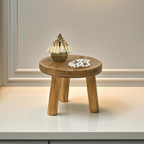 Arianell 7.75" Round Wood Table Stand - 3-Leg Rustic Display Shelf - Brown Finish - for Living Room Organization - by Cheungs