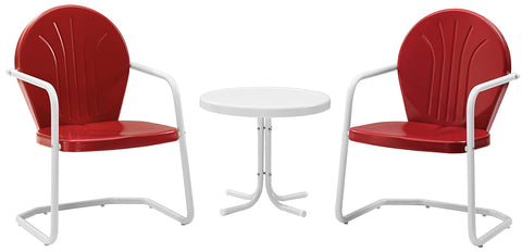 Griffith 3Pc Retro Outdoor Chair Set Bright Red Gloss/White Satin - Side Table & 2 Chairs