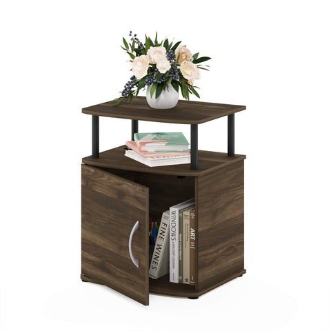 Furinno JAYA End Side Sofa Table/Nightstand with Door, 1-Pack, Columbia Walnut/Black