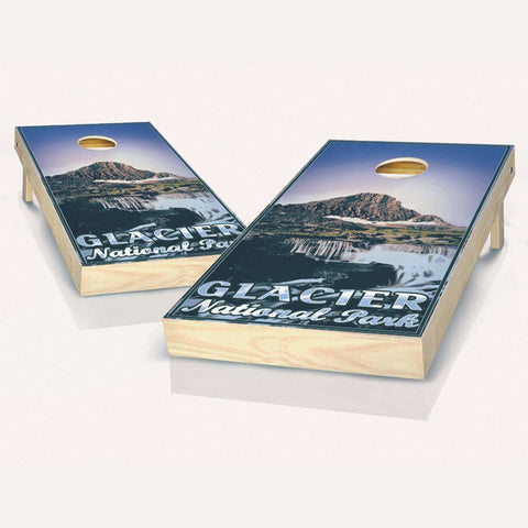 Skip's Garage Glacier National Park Cornhole Set - 2x4 Boards (Corn Filled Bags) - Include Hole Lights + Score Tower