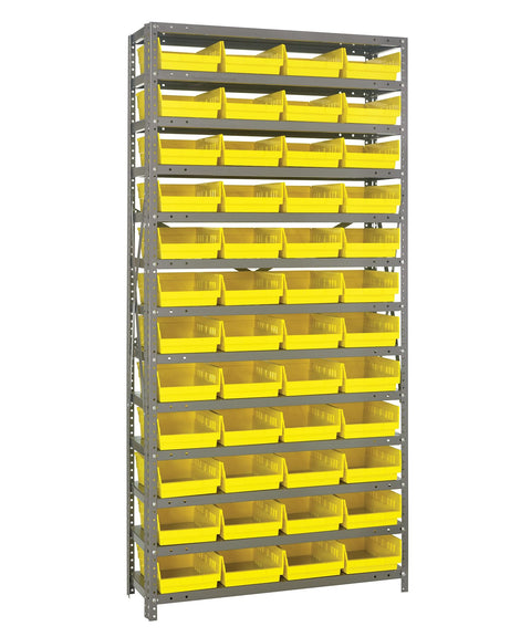 Quantum Storage Systems 1875-108YL Steel Shelving Unit with 4" Shelf Bins, 18" D x 36" W x 75" H, Yellow