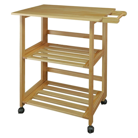 Oakestry Trek Folding Natural Kitchen Cart 27" Portable Rolling Island Utility Storage Serving Trolley Compact Counter Space Organizer with Wheels Durable Wooden Foldable Design for Home and Dining