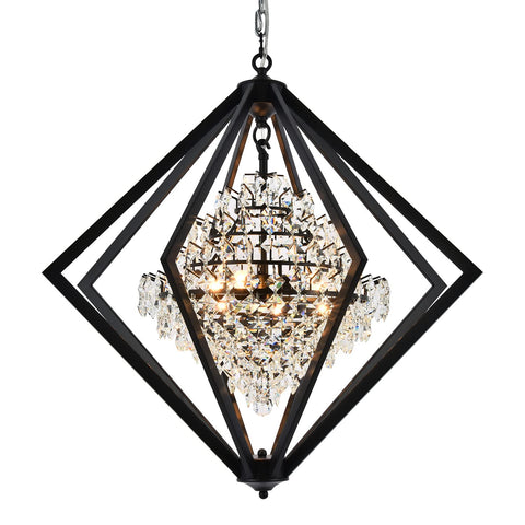 Bethel Black Metal Diamond Cage Chandelier with Clear Hanging Crystals