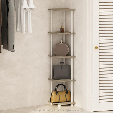 Furinno Turn-N-Tube 5 Tier Multipurpose Corner Display Rack Shelving Unit Sonoma Oak/White