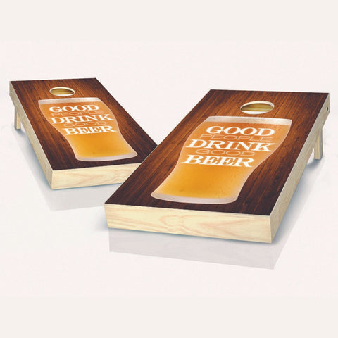 Skip's Garage Good People Good Beer Cornhole Set - 2x4 Boards (All Weather Bags) - Include Case + Edge Lights + Score
