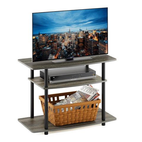 Furinno Turn-N-Tube No Tools 3-Tier Entertainment Center TV Stand for TV up to 32 Inch, Plastic Round Tubes, French Oak Grey/Black