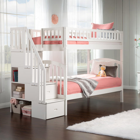 AFI Westbrook Staircase Bunk with Turbo Charger, Twin/Twin, White