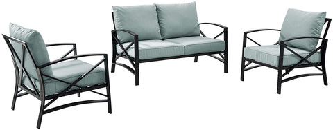 Kaplan 3Pc Outdoor Loveseat Patio Furniture Set Mist/Oil Rubbed Bronze - Loveseat & 2 Chairs