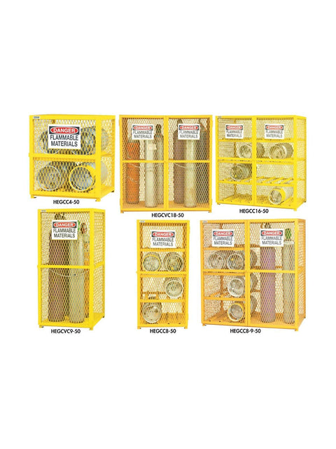 Durham EGCVC9-50 Gas Cylinder Cabinet, 9 Vertical, 30" Overall Width, 30" Overall Depth, 71-3/4" Overall Height, Yellow