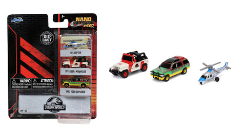Jada Toys Jurassic World 1.65"" Nano 3-Pack Die-cast Cars Wave 1, Toys for Kids and Adults (31955)