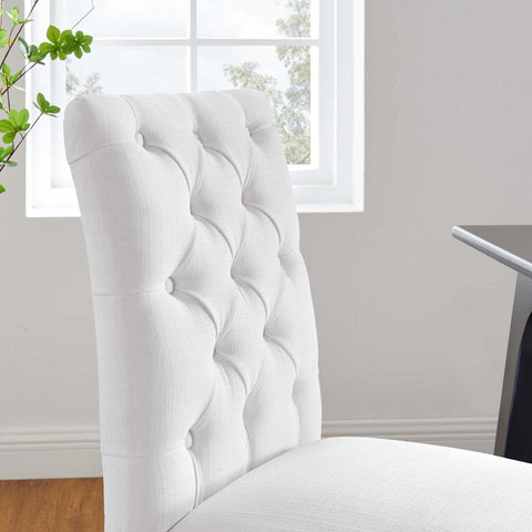 Duchess Button Tufted Fabric Dining Chair in White