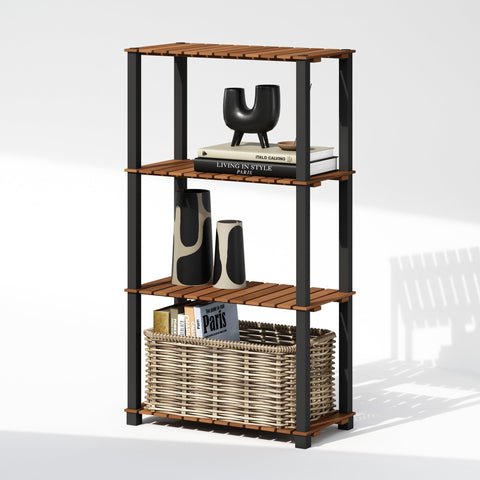 Furinno Turn-N-Tube Display Shelf, 4-Tier Storage Shelf, Book Shelf, Corner Shelf with Wood Slats, for Indoor, Outdoor, Living Room, Light Wood