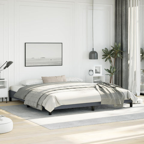 vidaXL King Size Bed Frame with Plywood Slats, Platform Bed Frame, Velvet Upholstered Mattress Foundation, No Box Spring Needed & Easy Assembly, Dark Gray, Without Mattress