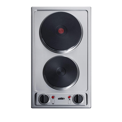 Summit 12" 2 Burner Electric Cooktop 230 Volt Solid Disk Cooktop, ADA compliant, Stainless Steel, Cast Iron- CSD2B230
