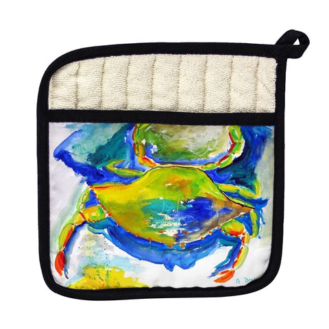 Betsy Drake PT1027 Blue & Yellow Crab Pot Holder
